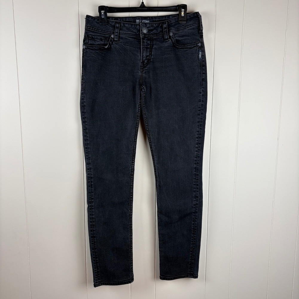 Silver Jeans Co Suki Mid Slim Black Faded Wash Denim Jeans Womens 31